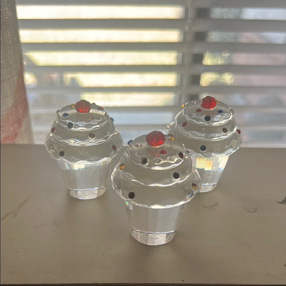 Crystal Cupcake Figurines with Red Accents